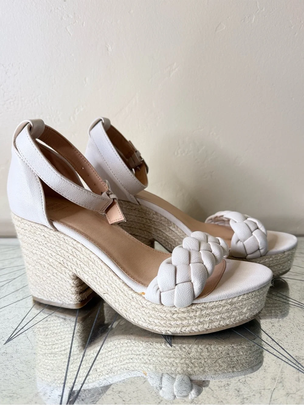 Oasis Society Braided Cream Espadrille Wedge Sandals 10 NWOT